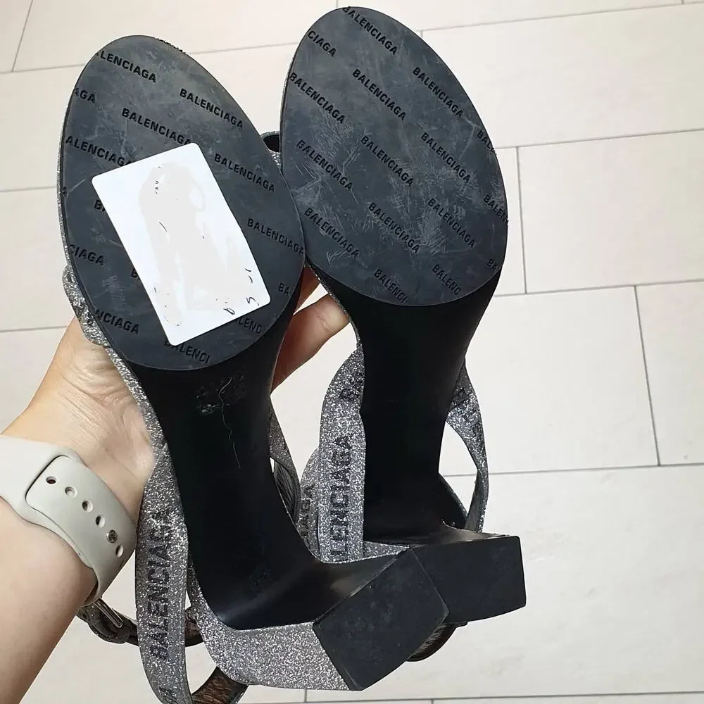 Balenciaga Round Glitter Logo Sandals Sz.38 - Picture 8 of 8